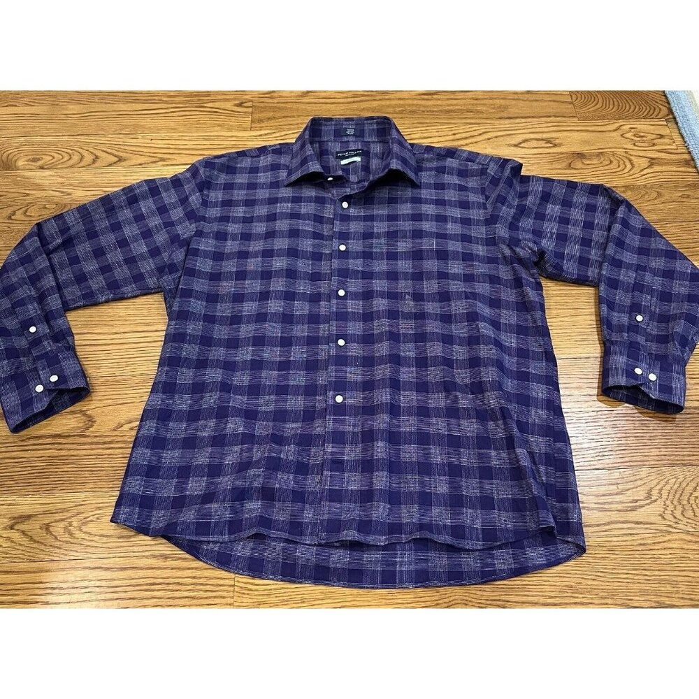Peter Millar Button Down Dress Shirt XL Mens‎ Purple Plaid 100% Cotton
